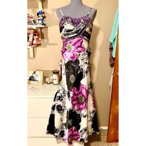Black and Purple Floral Prom Dress